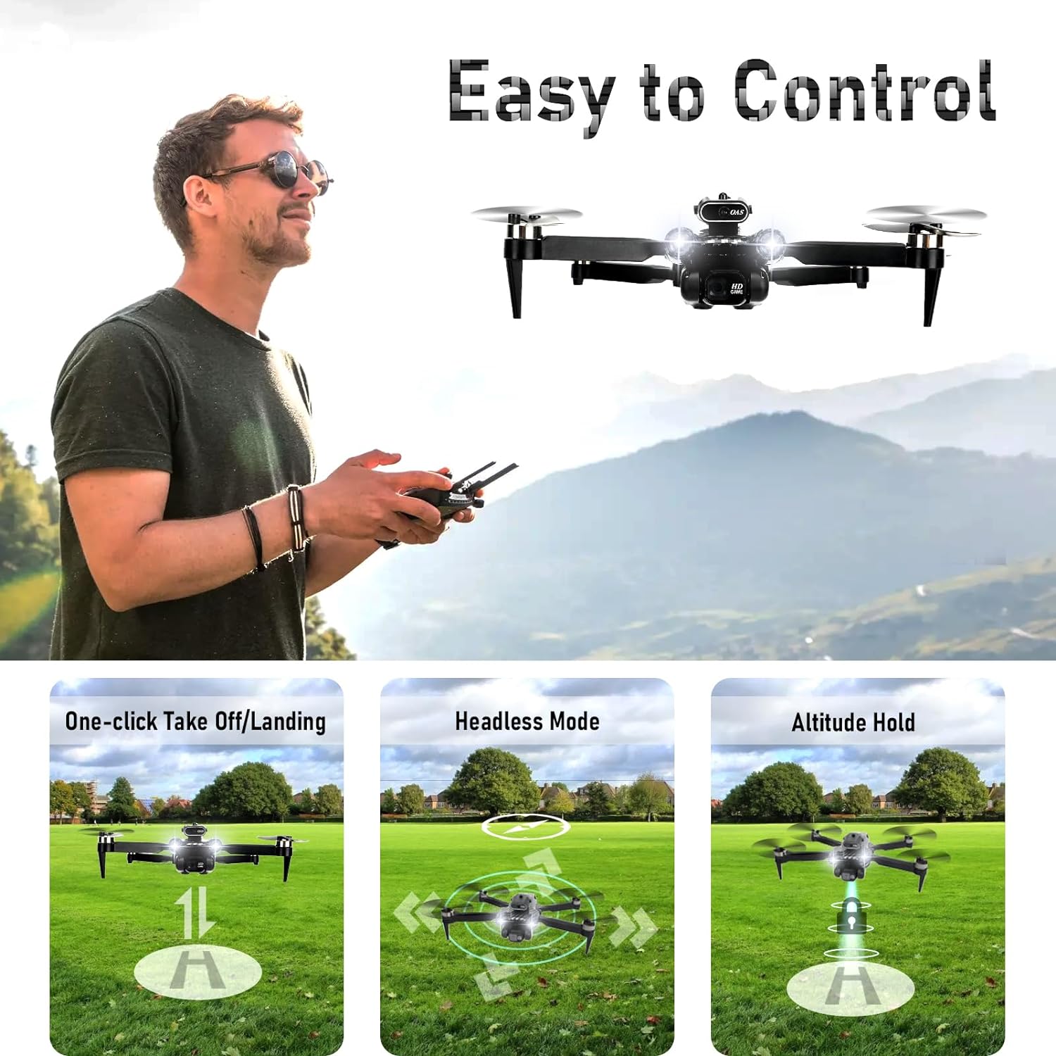 FLYVISTA Mini Drone with Camera for Adults Kids, 1080P WiFi FPV Camera Drone with 3 Batteries, One-Click Take Off/Landing, Altitude Hold, Headless Mode, 360° Flips, 3-Gear Speeds, Emergency Stop, Carrying Case, Toys Gifts for Kids and Adults Beginner