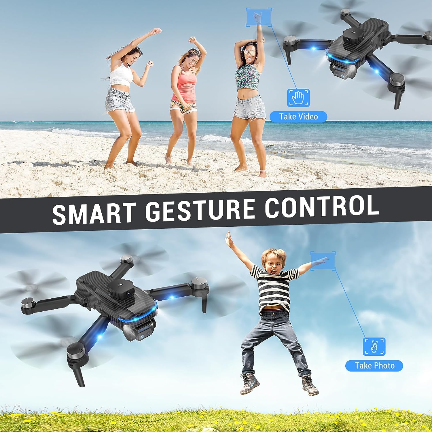 Mini drone Toy with camera: 4K HD FPV Mini Drone Toy - Foldable, Carrying Case, 90° Adjustable Lens, One Key Take Off/Land, Altitude Hold, 360° Flip, 2 Batteries, Obstacle Avoidance, Hovering Protection