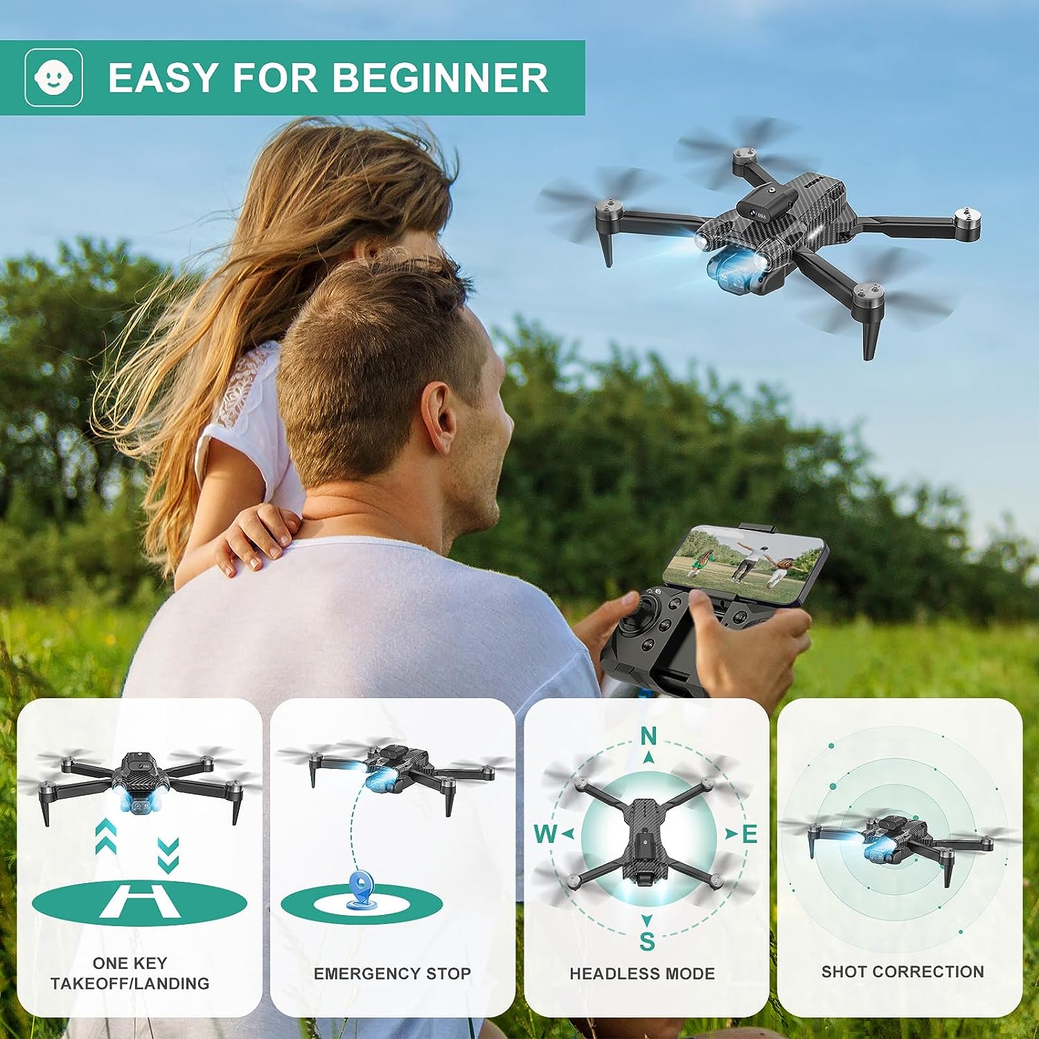 Mini drone Toy with camera: 4K HD FPV Mini Drone Toy - Foldable, Carrying Case, 90° Adjustable Lens, One Key Take Off/Land, Altitude Hold, 360° Flip, 2 Batteries, Obstacle Avoidance, Hovering Protection