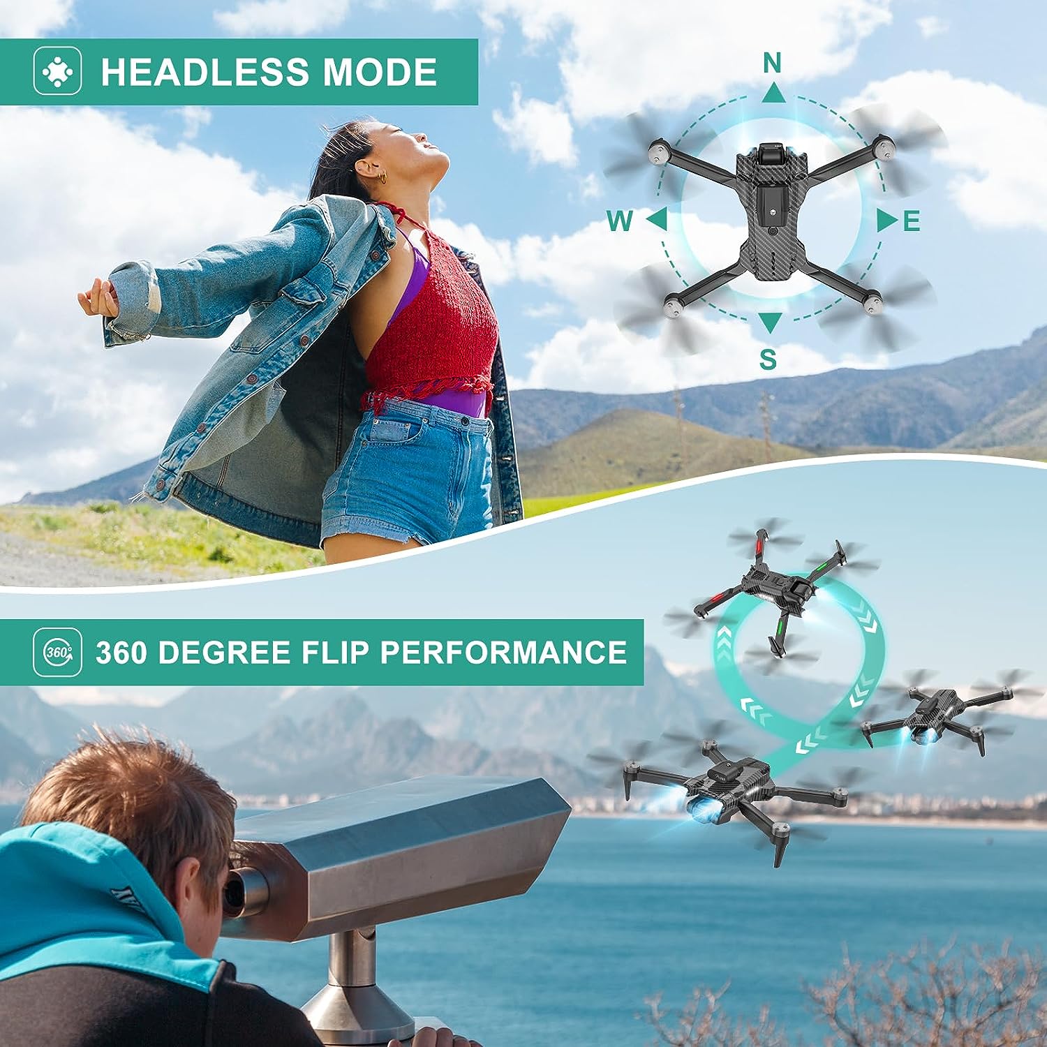Mini drone Toy with camera: 4K HD FPV Mini Drone Toy - Foldable, Carrying Case, 90° Adjustable Lens, One Key Take Off/Land, Altitude Hold, 360° Flip, 2 Batteries, Obstacle Avoidance, Hovering Protection