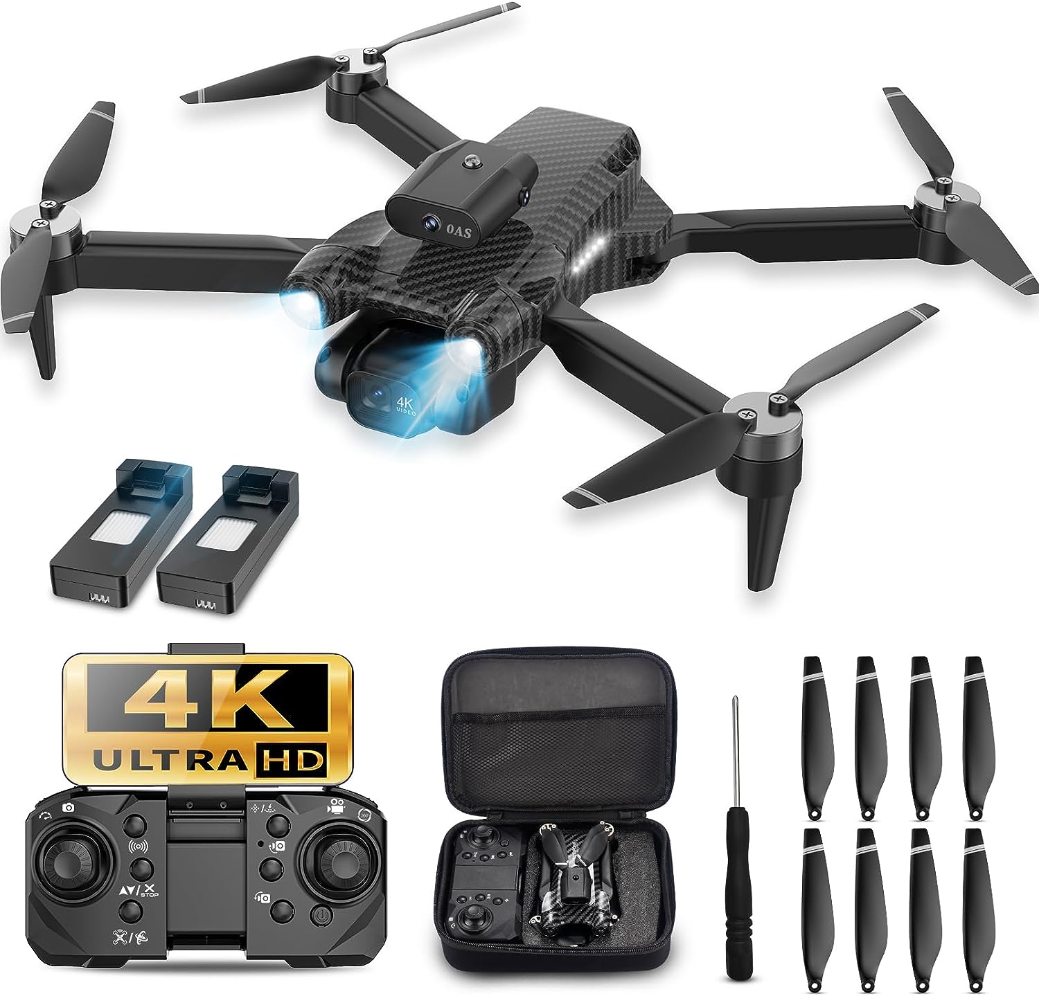 Mini drone Toy with camera: 4K HD FPV Mini Drone Toy - Foldable, Carrying Case, 90° Adjustable Lens, One Key Take Off/Land, Altitude Hold, 360° Flip, 2 Batteries, Obstacle Avoidance, Hovering Protection