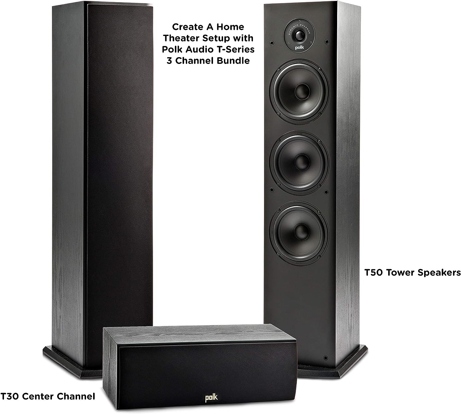 Polk Audio 5.1 Channel Home Theater System with Powered Subwoofer |Two (2) T15 Bookshelf, One (1) T30 Center Channel, Two (2) T50 Tower Speakers, PSW10 Sub | Alexa + HEOS