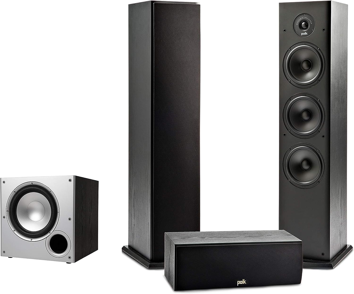 Polk Audio 5.1 Channel Home Theater System with Powered Subwoofer |Two (2) T15 Bookshelf, One (1) T30 Center Channel, Two (2) T50 Tower Speakers, PSW10 Sub | Alexa + HEOS