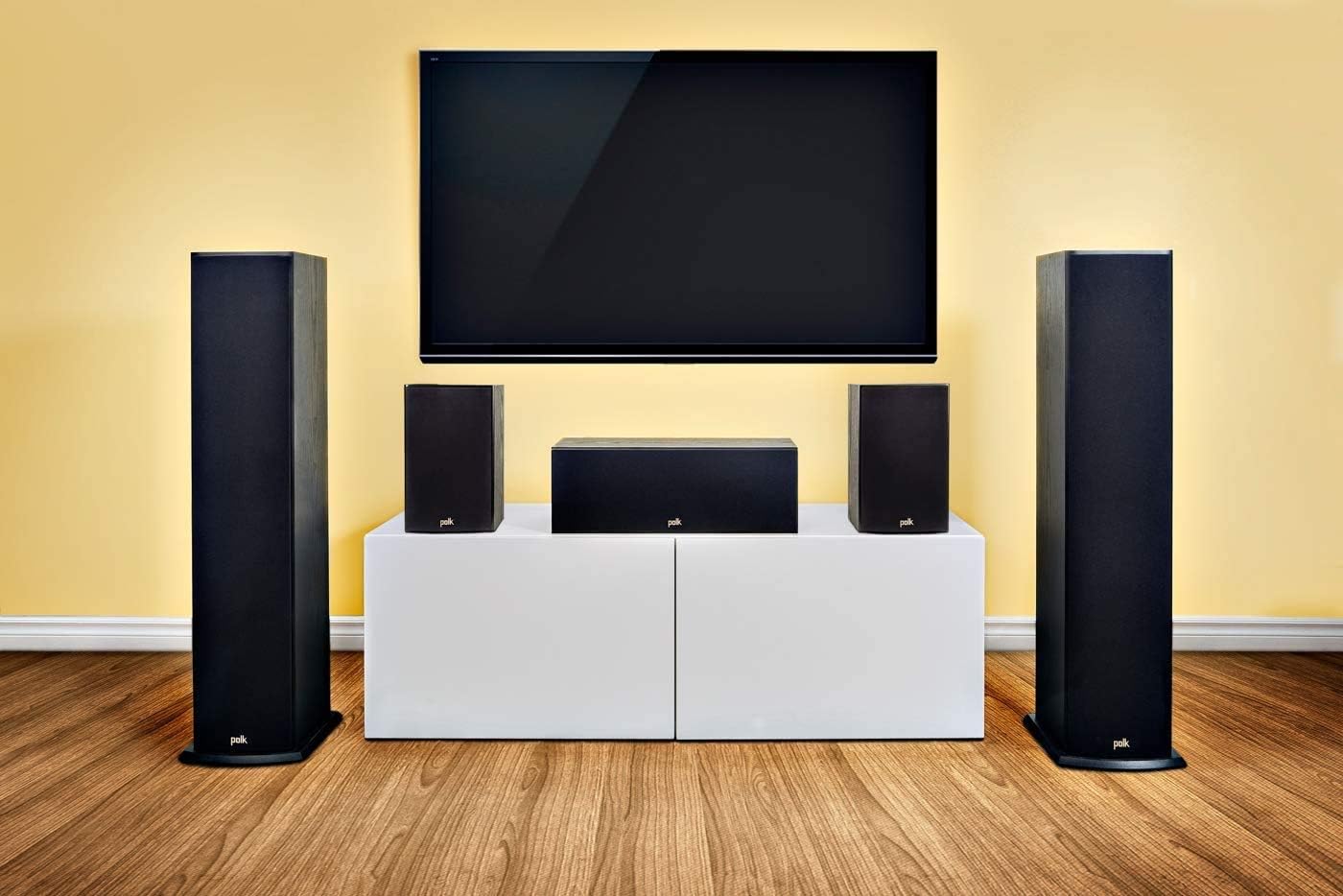 Polk Audio 5.1 Channel Home Theater System with Powered Subwoofer |Two (2) T15 Bookshelf, One (1) T30 Center Channel, Two (2) T50 Tower Speakers, PSW10 Sub | Alexa + HEOS