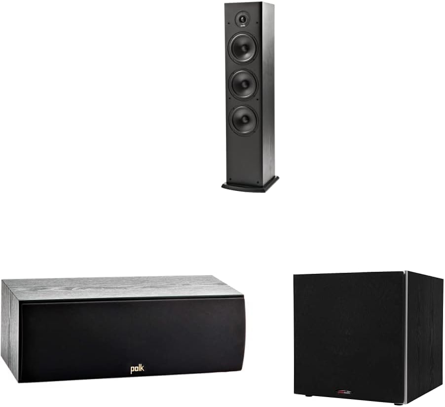 Polk Audio 5.1 Channel Home Theater System with Powered Subwoofer |Two (2) T15 Bookshelf, One (1) T30 Center Channel, Two (2) T50 Tower Speakers, PSW10 Sub | Alexa + HEOS