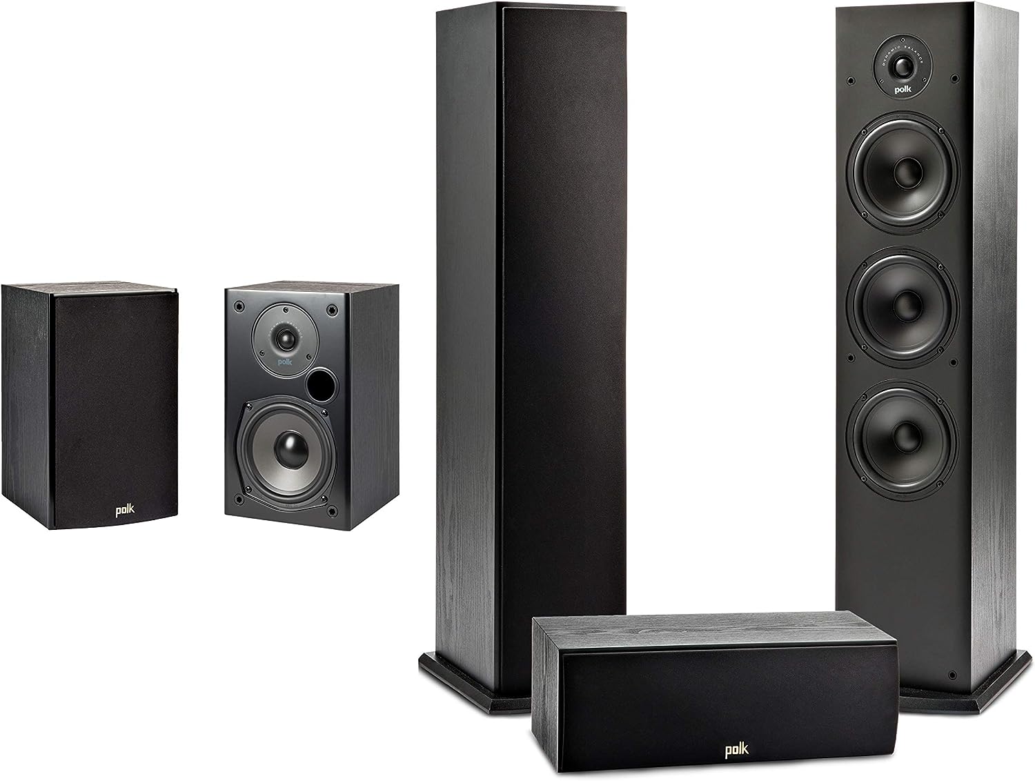 Polk Audio 5.1 Channel Home Theater System with Powered Subwoofer |Two (2) T15 Bookshelf, One (1) T30 Center Channel, Two (2) T50 Tower Speakers, PSW10 Sub | Alexa + HEOS