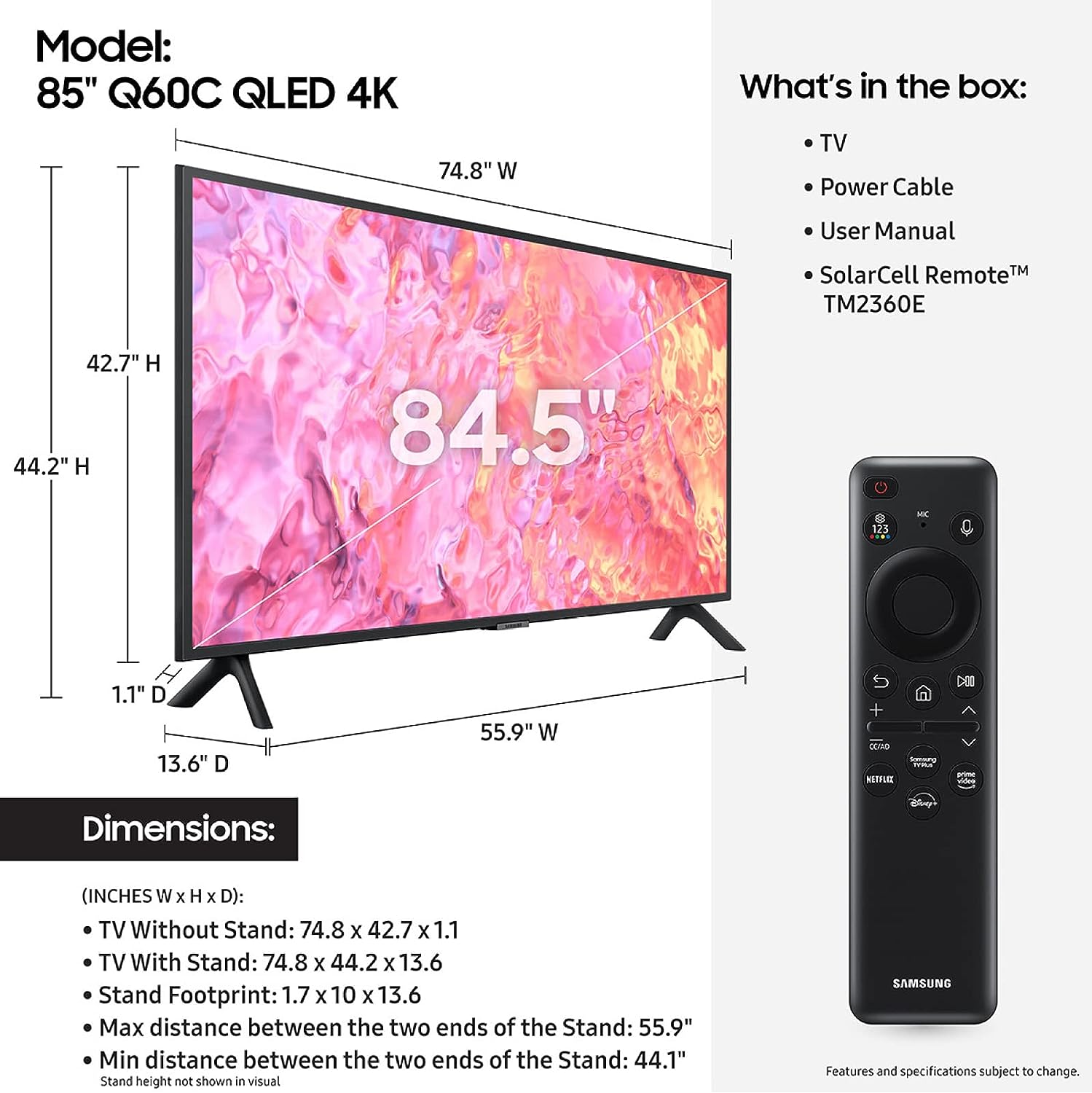 SAMSUNG 32-Inch Class QLED 4K Q60C Series Quantum HDR, Dual LED, Object Tracking Sound Lite, Q-Symphony, Motion Xcelerator, Gaming Hub, Smart TV with Alexa Built-in (QN32Q60C, 2023 Model),Titan Gray