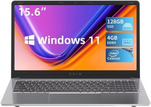 SGIN Laptop 4GB DDR4 128GB SSD, 15.6 Inch Windows 11 Laptops Computer with Intel Celeron Quad Core Processor (up to 2.5 GHz), Intel UHD Graphics 600, Mini HDMI, WiFi, Webcam, USB3.0, Bluetooth 4.2