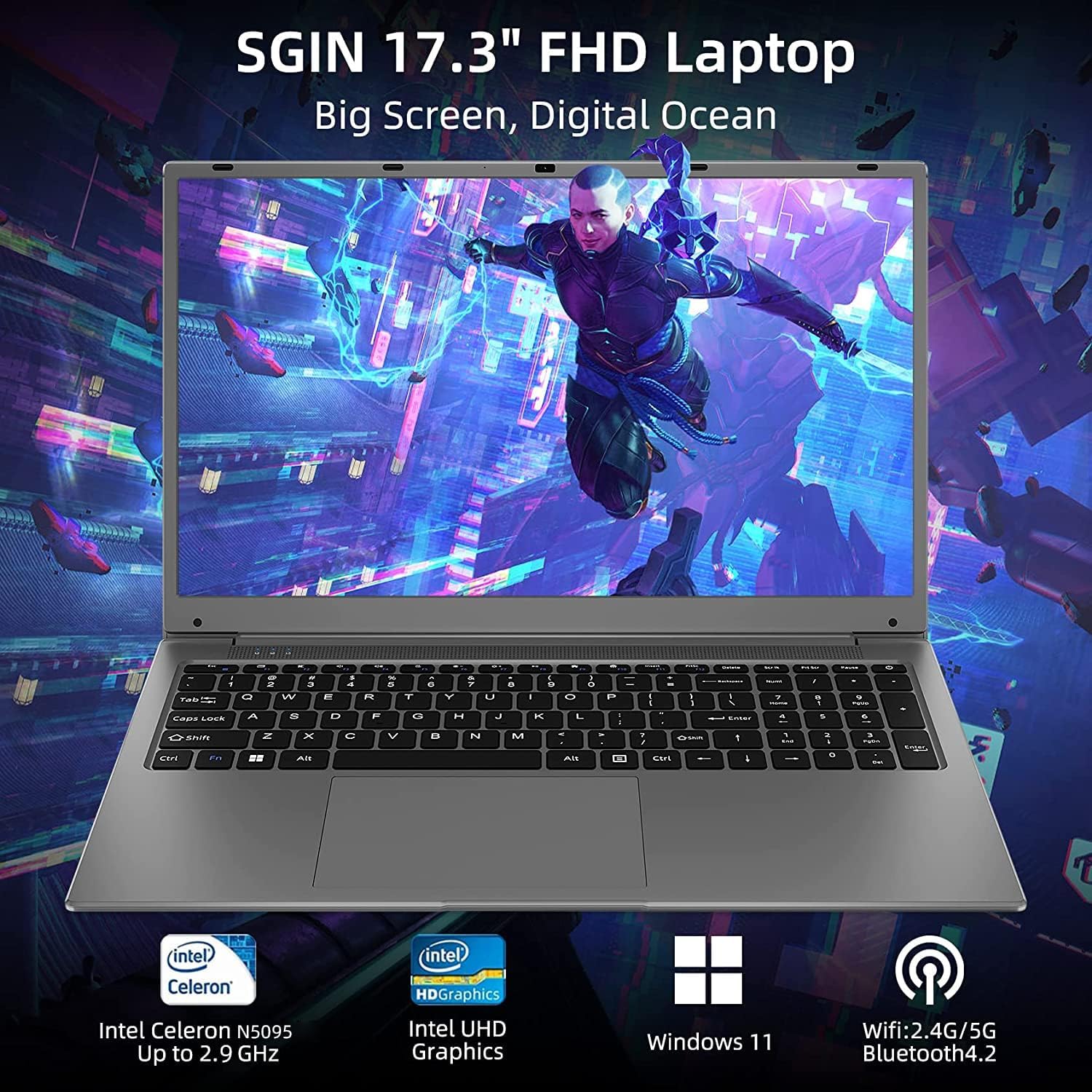 SGIN Laptop 4GB DDR4 128GB SSD, 15.6 Inch Windows 11 Laptops Computer with Intel Celeron Quad Core Processor (up to 2.5 GHz), Intel UHD Graphics 600, Mini HDMI, WiFi, Webcam, USB3.0, Bluetooth 4.2