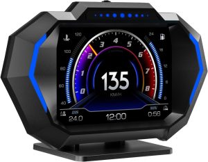 Acteam HUD Heads Up Display for Car, OBD+GPS Multi-Data Monitor Digital Speedometer Head Up Display, Overspeed Alarm RPM Water Temperature Turbo Pressure Smart Gauge for Most Vehicles After 2008