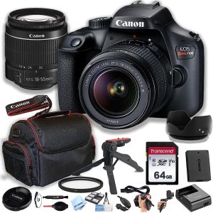 Canon EOS Rebel T100 (EOS 4000D) DSLR Camera w/EF-S 18-55mm F/3.5-5.6 Zoom Lens + 64GB Memory Card, Case, Hood, Grip-Pod, Filter Professional Photo Bundle (Renewed)