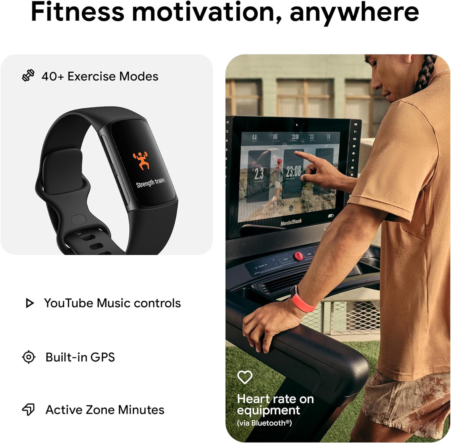 Fitbit Charge 6 Fitness Tracker with Google apps, Heart Rate on Exercise Equipment, 6-Months Premium Membership Included, GPS, Health Tools and More, Obsidian/Black, One Size (S & L Bands Included)