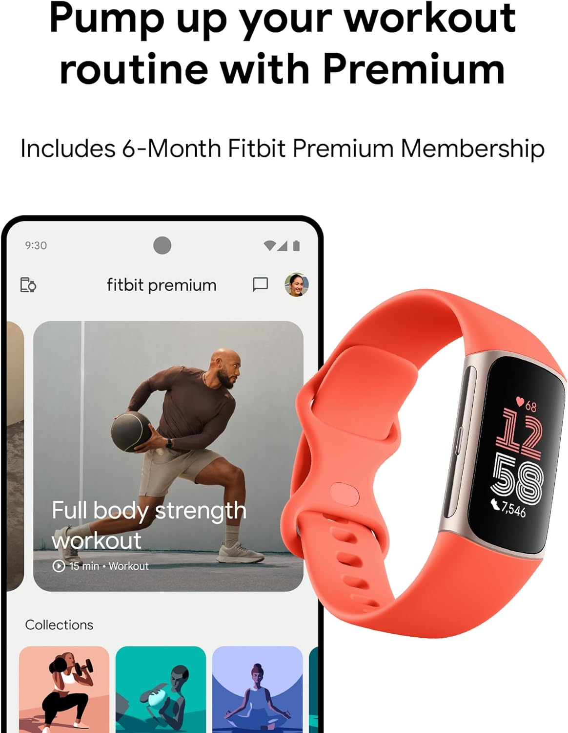 Fitbit Charge 6 Fitness Tracker with Google apps, Heart Rate on Exercise Equipment, 6-Months Premium Membership Included, GPS, Health Tools and More, Obsidian/Black, One Size (S & L Bands Included)