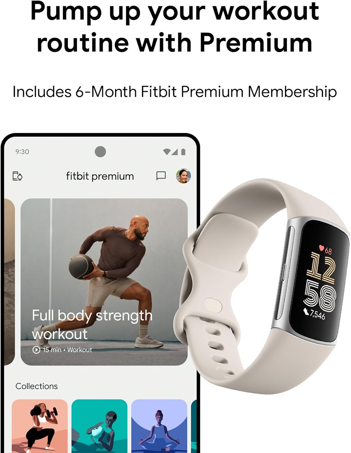 Fitbit Charge 6 Fitness Tracker with Google apps, Heart Rate on Exercise Equipment, 6-Months Premium Membership Included, GPS, Health Tools and More, Obsidian/Black, One Size (S & L Bands Included)