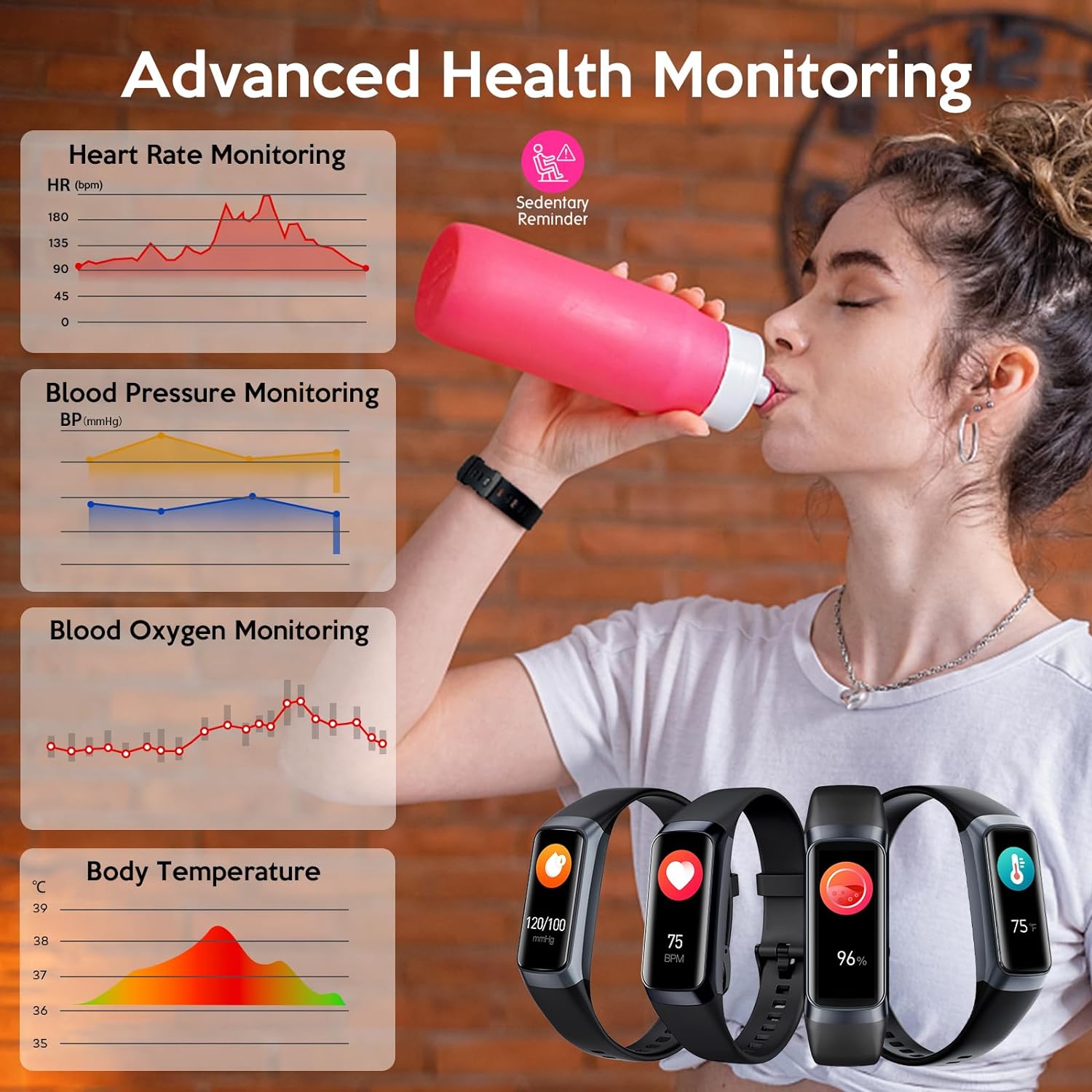 Fitness Tracker,Smart Watch with Blood Pressure Heart Rate Body Temperature & Sleep Monitor IP67 Waterproof Fitness Watch Step Calorie Counter Pedometer Health Watch for Android iOS Phones Men Women