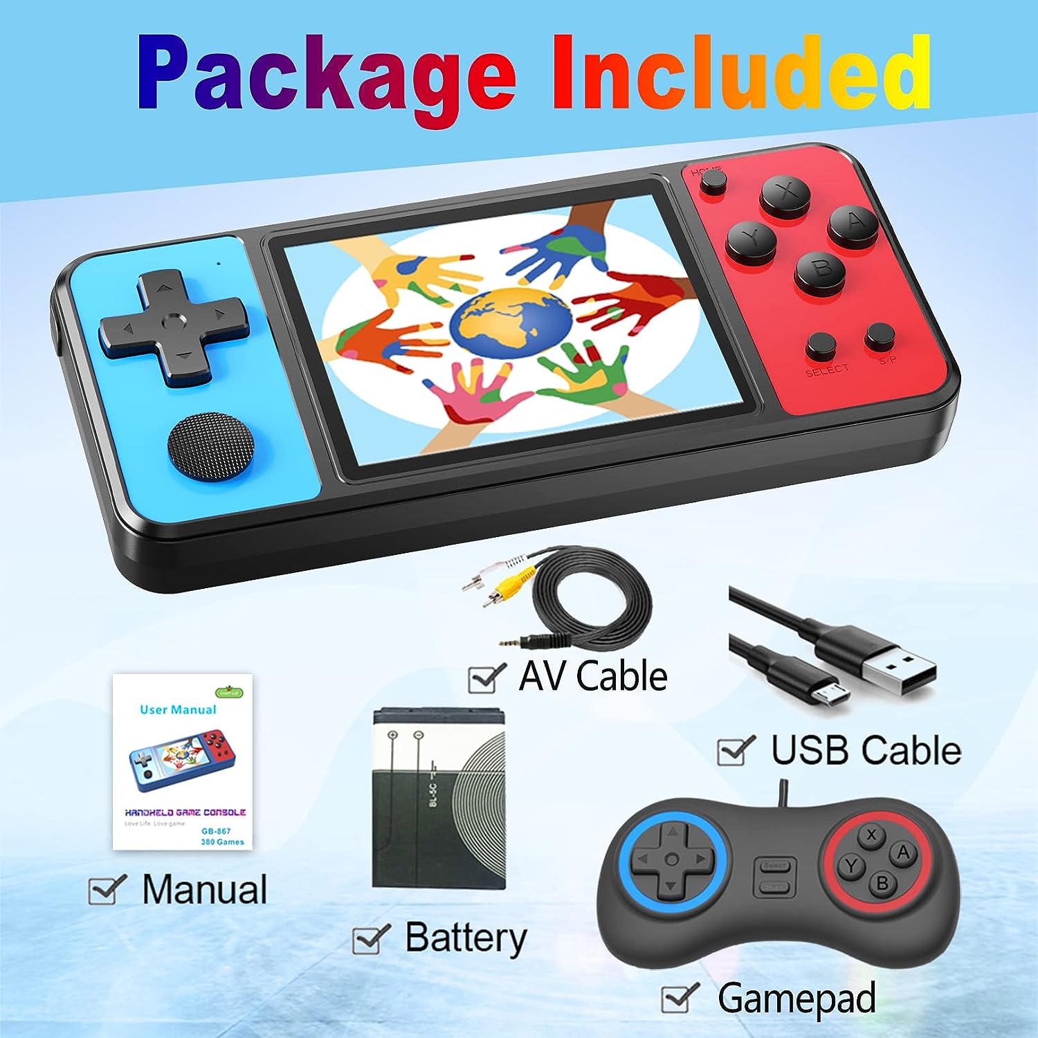 Great Boy Handheld Game Console for Kids Aldults Preloaded 270 Classic Retro Games with 3.0'' Color Display and Gamepad Rechargeable Arcade Gaming Player (Black)