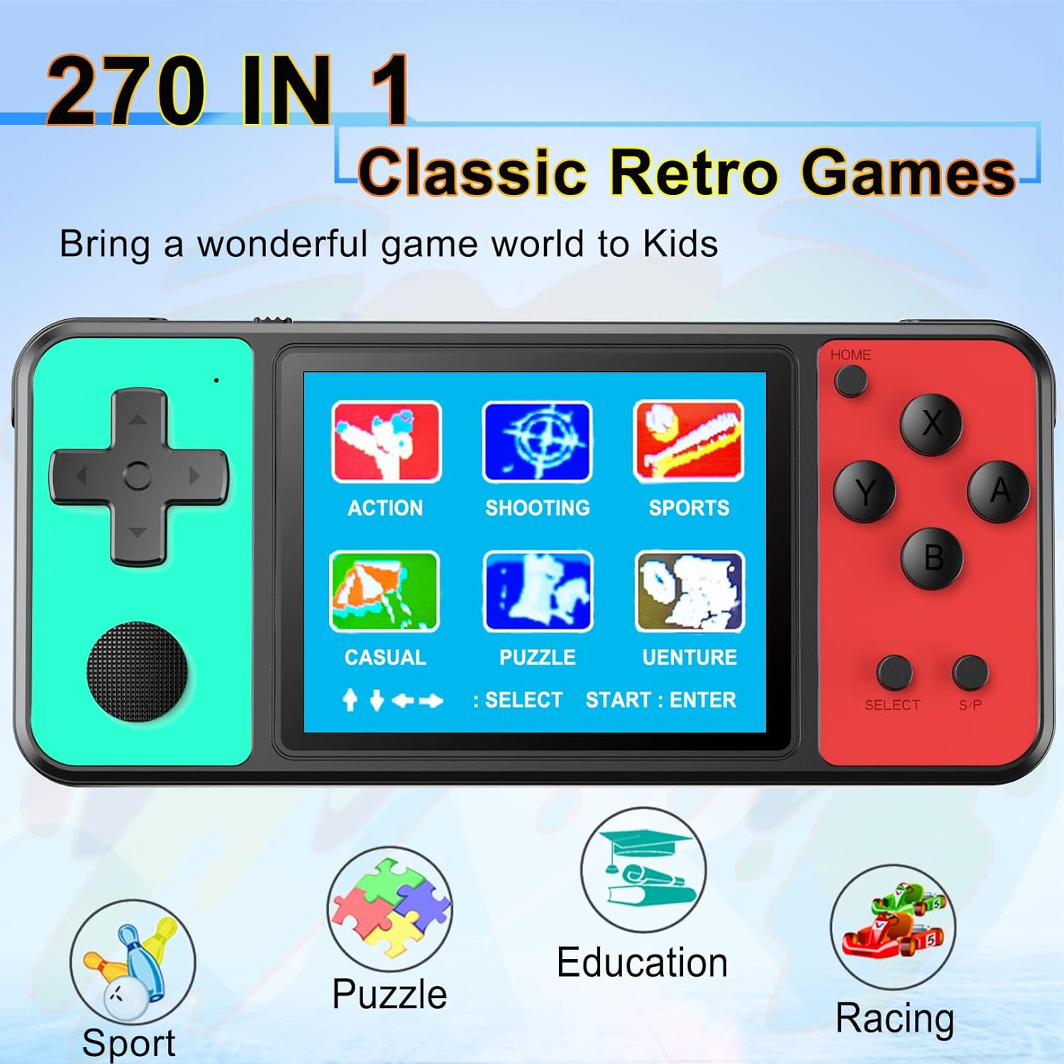 Great Boy Handheld Game Console for Kids Aldults Preloaded 270 Classic Retro Games with 3.0'' Color Display and Gamepad Rechargeable Arcade Gaming Player (Black)