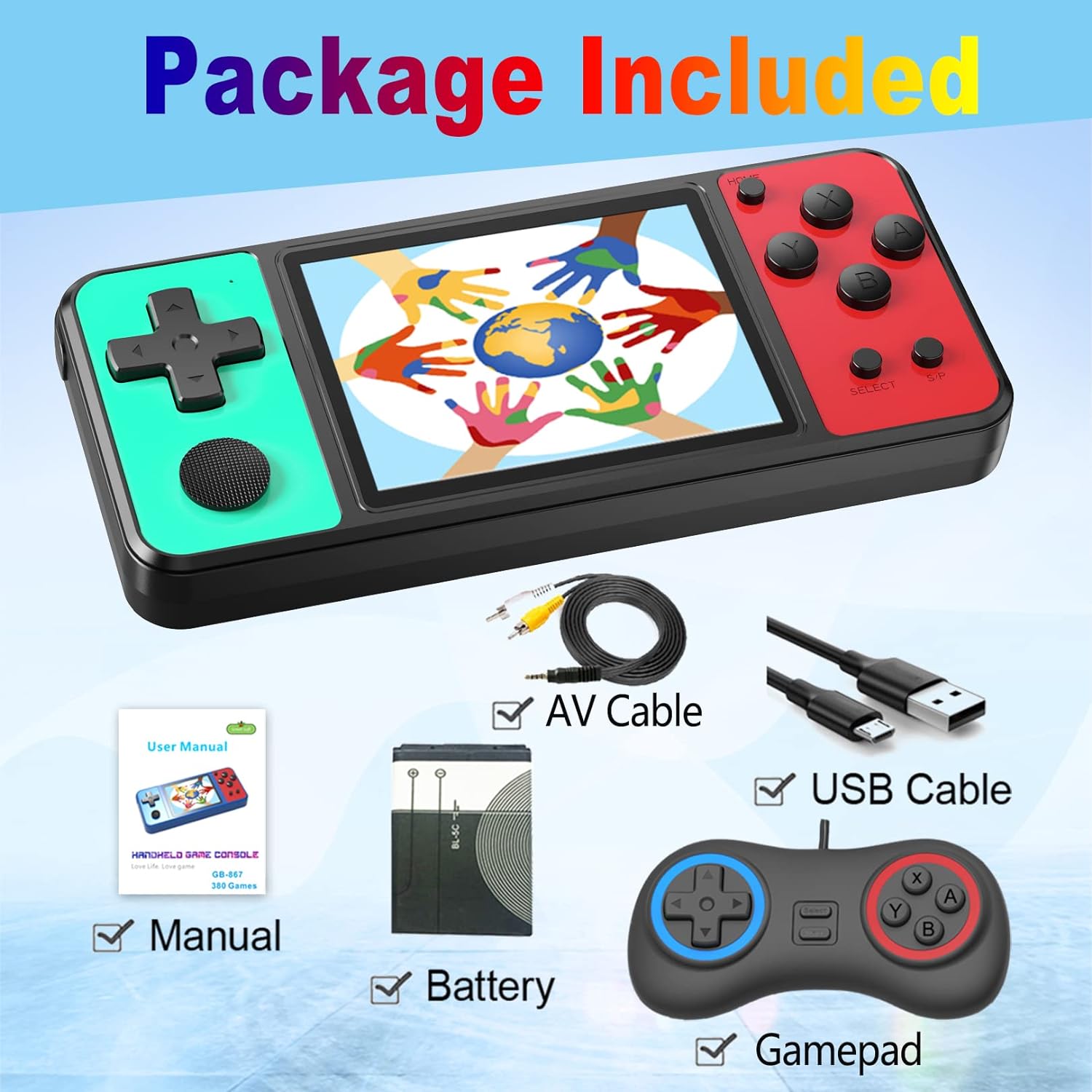 Great Boy Handheld Game Console for Kids Aldults Preloaded 270 Classic Retro Games with 3.0'' Color Display and Gamepad Rechargeable Arcade Gaming Player (Black)