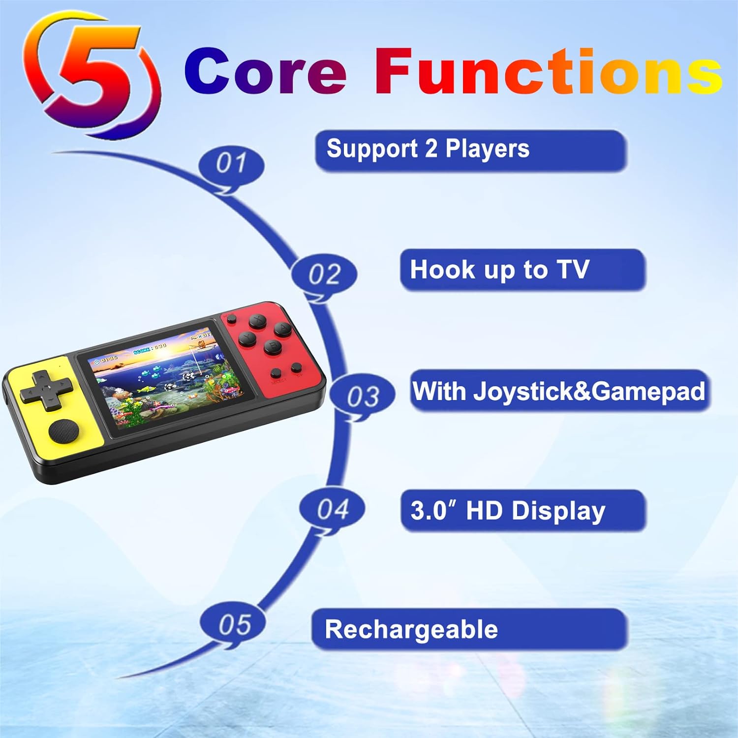 Great Boy Handheld Game Console for Kids Aldults Preloaded 270 Classic Retro Games with 3.0'' Color Display and Gamepad Rechargeable Arcade Gaming Player (Black)