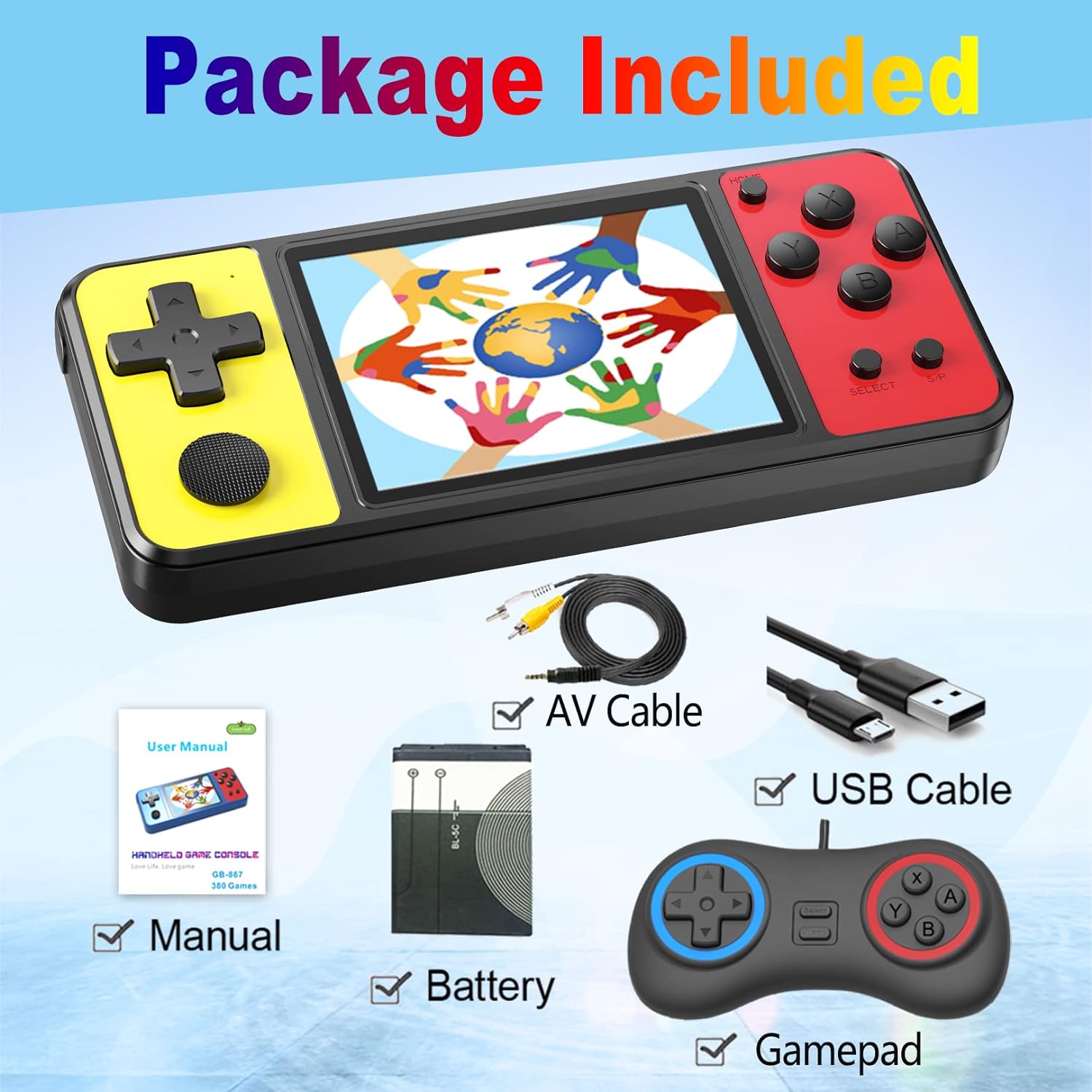 Great Boy Handheld Game Console for Kids Aldults Preloaded 270 Classic Retro Games with 3.0'' Color Display and Gamepad Rechargeable Arcade Gaming Player (Black)