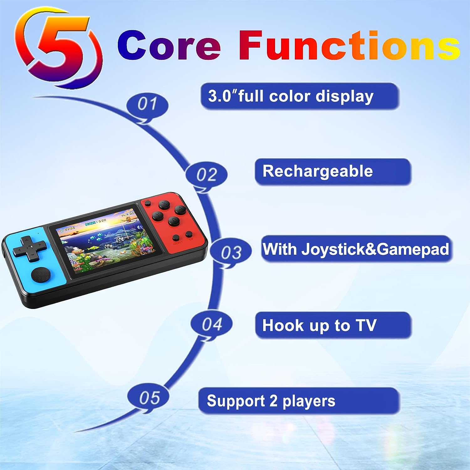 Great Boy Handheld Game Console for Kids Aldults Preloaded 270 Classic Retro Games with 3.0'' Color Display and Gamepad Rechargeable Arcade Gaming Player (Black)