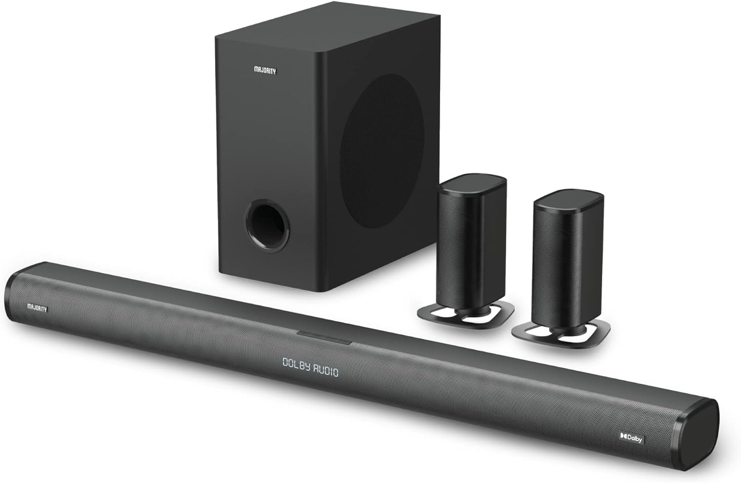 Majority Everest 5.1 Dolby Audio Surround Sound System with Sound Bar | Wireless Subwoofer I 300W Powerful Surround Sound | Home Theatre 3D Audio with Detachable Speakers | HDMI ARC, HDMI, Bluetooth