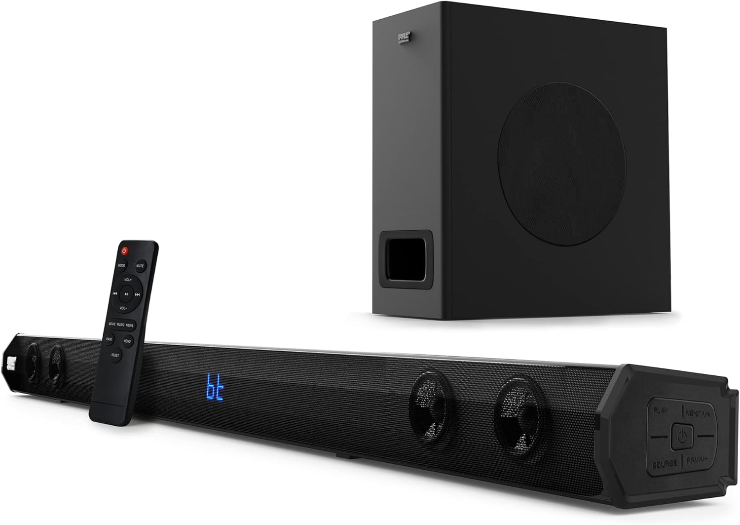 Pyle 2.1 Channel TV Soundbar Speaker - Wireless Bluetooth 500W 35'' Sound bar Home Theater Stereo System w/Subwoofer, HDMI-ARC, Optical, USB, AUX, Remote Control - PSBV28HB