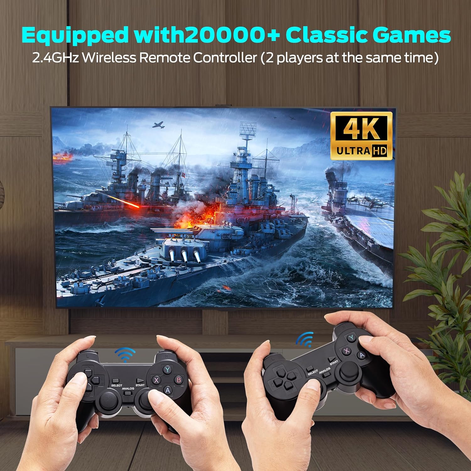 Retro Game Stick, Retro Game Console, Plug & Play Video TV Game Stick with 20000+ Games Built-in, 64G, 4K HDMI Output, 9 Classic Emulators, Dual 2.4G Wireless Retro Game Console