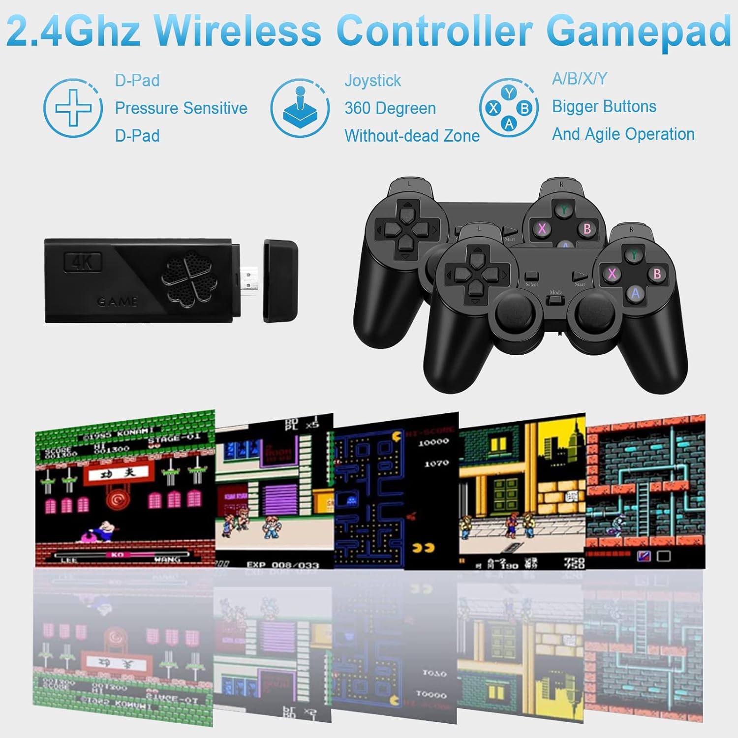 Wireless Retro Game Console, Retro Game Stick, Nostalgia Stick Game, Plug and Play Game Console Emulator Game Stick 4k 13000+ Games, 9 Classic Emulator, Consoles with Dual 2.4G Wireless Console