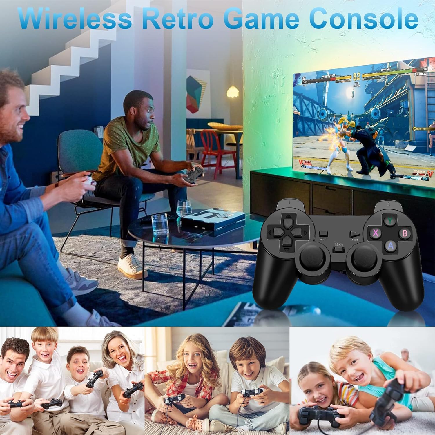 Wireless Retro Game Console, Retro Game Stick, Nostalgia Stick Game, Plug and Play Game Console Emulator Game Stick 4k 13000+ Games, 9 Classic Emulator, Consoles with Dual 2.4G Wireless Console