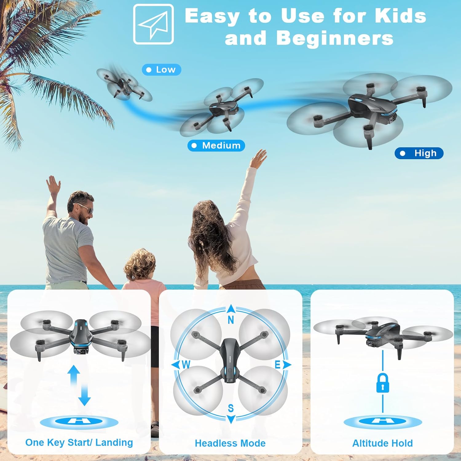 Drone with Camera for Adults, 1080P FPV Drones for kids Beginners with Upgrade Altitude Hold, Voice Control, Gestures Selfie, 90° Adjustable Lens, 3D Flips, 2 Batteries