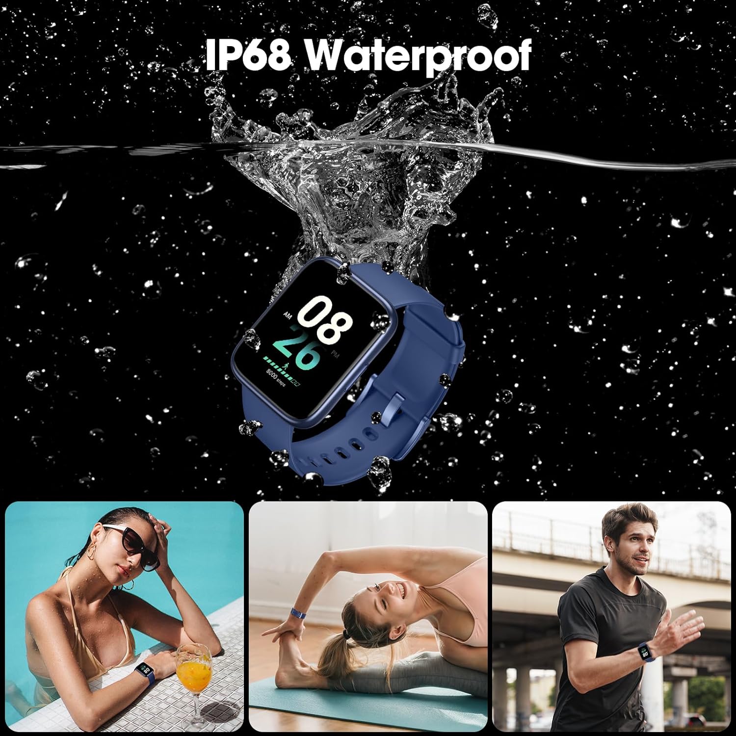 EURANS Smart Watch 41mm, Full Touchscreen Smartwatch, Fitness Tracker with Heart Rate Monitor & SpO2, IP68 Waterproof Pedometer Watch for Women Men Compatible with iOS & Android Phones