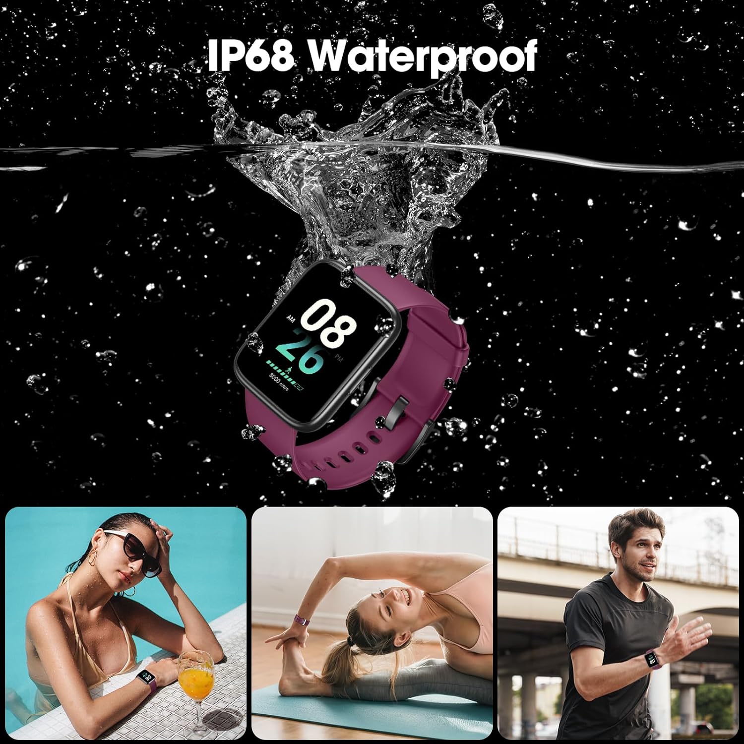 EURANS Smart Watch 41mm, Full Touchscreen Smartwatch, Fitness Tracker with Heart Rate Monitor & SpO2, IP68 Waterproof Pedometer Watch for Women Men Compatible with iOS & Android Phones