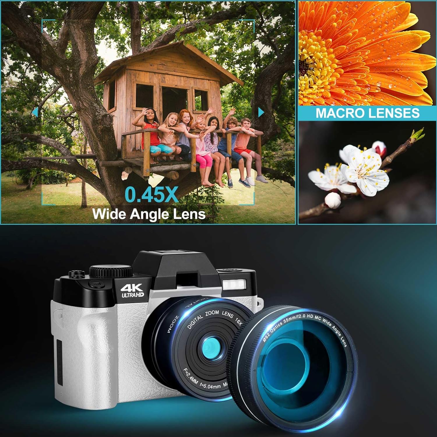 G-Anica Digital Cameras for Photography, 48MP&4K Video/Vlogging Camera for YouTube with WiFi, 60FPS Autofocus Travel Camera with Wide-Angle & Macro Lens (2 Batteries)