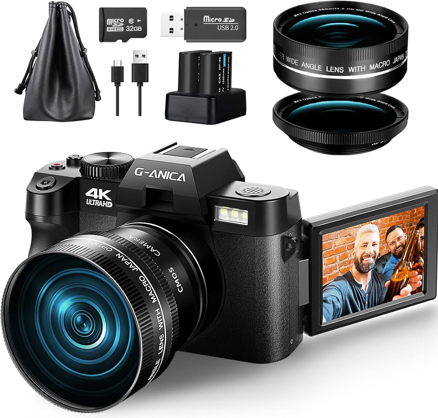 G-Anica Digital Cameras for Photography, 48MP&4K Video/Vlogging Camera for YouTube with WiFi, 60FPS Autofocus Travel Camera with Wide-Angle & Macro Lens (2 Batteries)