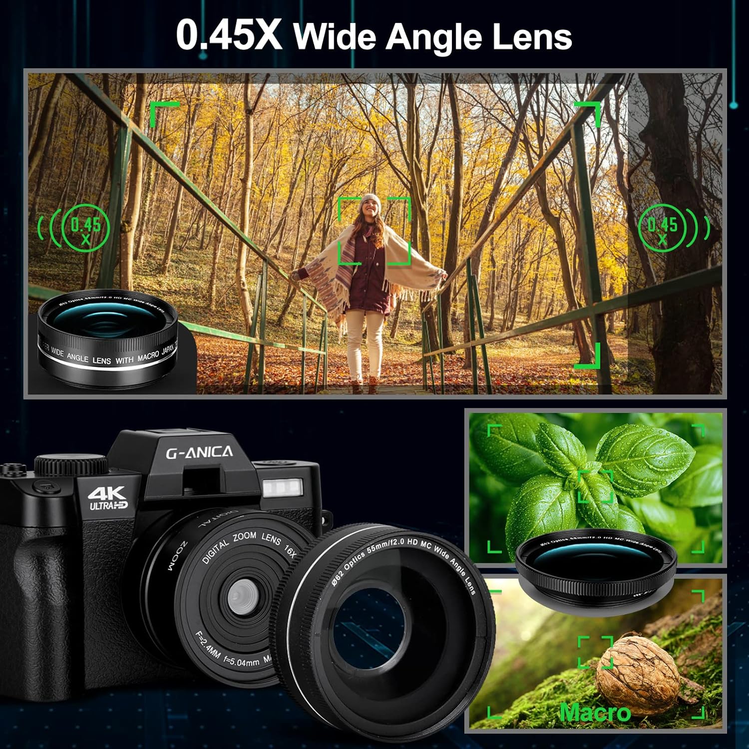 G-Anica Digital Cameras for Photography, 48MP&4K Video/Vlogging Camera for YouTube with WiFi, 60FPS Autofocus Travel Camera with Wide-Angle & Macro Lens (2 Batteries)