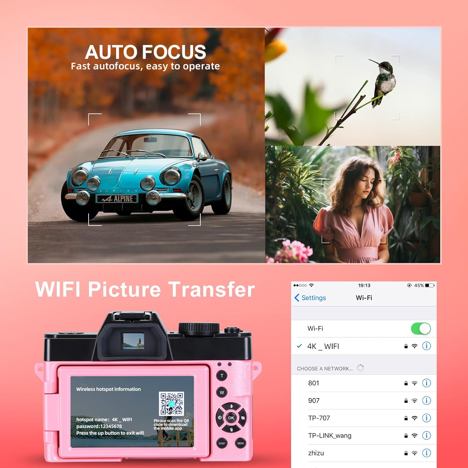 G-Anica Digital Cameras for Photography, 48MP&4K Video/Vlogging Camera for YouTube with WiFi, 60FPS Autofocus Travel Camera with Wide-Angle & Macro Lens (2 Batteries)
