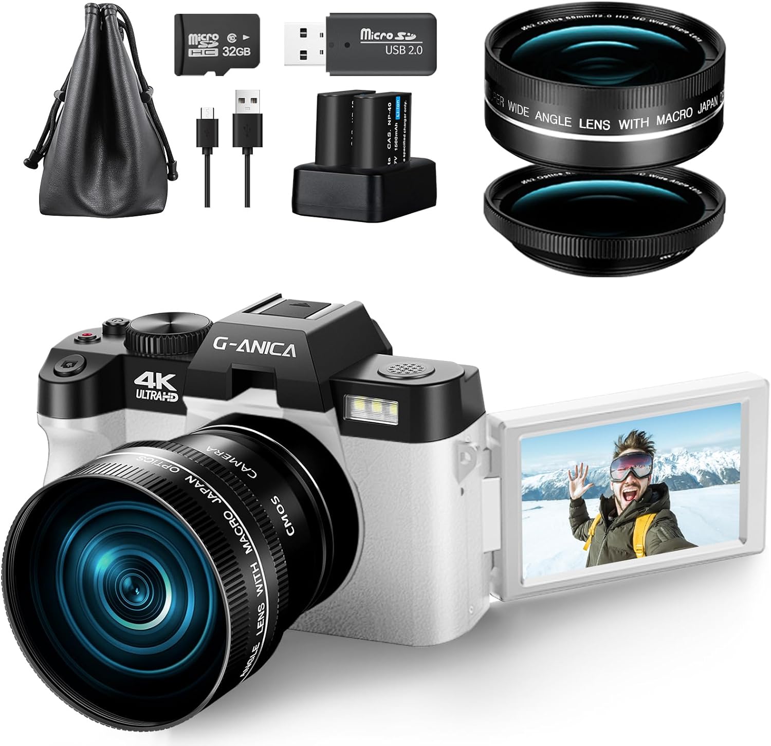 G-Anica Digital Cameras for Photography, 48MP&4K Video/Vlogging Camera for YouTube with WiFi, 60FPS Autofocus Travel Camera with Wide-Angle & Macro Lens (2 Batteries)