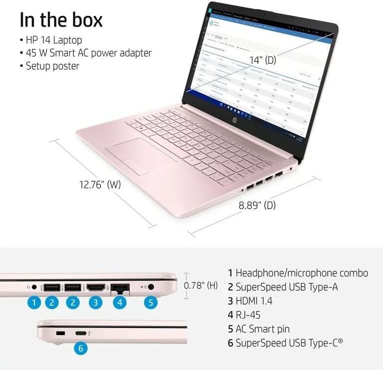 HP 14 Laptop, Intel Celeron N4020, 4 GB RAM, 64 GB Storage, 14-inch Micro-edge HD Display, Windows 11 Home, Thin & Portable, 4K Graphics, One Year of Microsoft 365 (14-dq0040nr, 2021, Snowflake White)