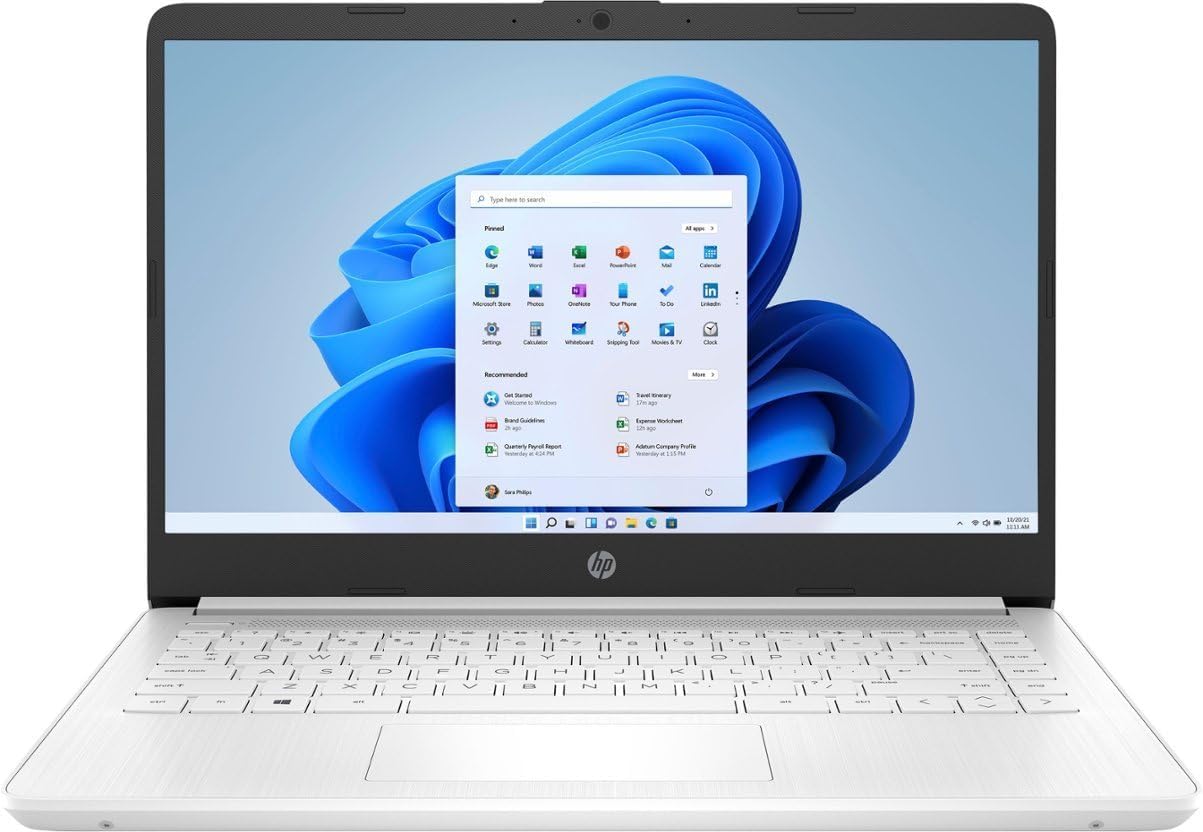 HP 14 Laptop, Intel Celeron N4020, 4 GB RAM, 64 GB Storage, 14-inch Micro-edge HD Display, Windows 11 Home, Thin & Portable, 4K Graphics, One Year of Microsoft 365 (14-dq0040nr, 2021, Snowflake White)