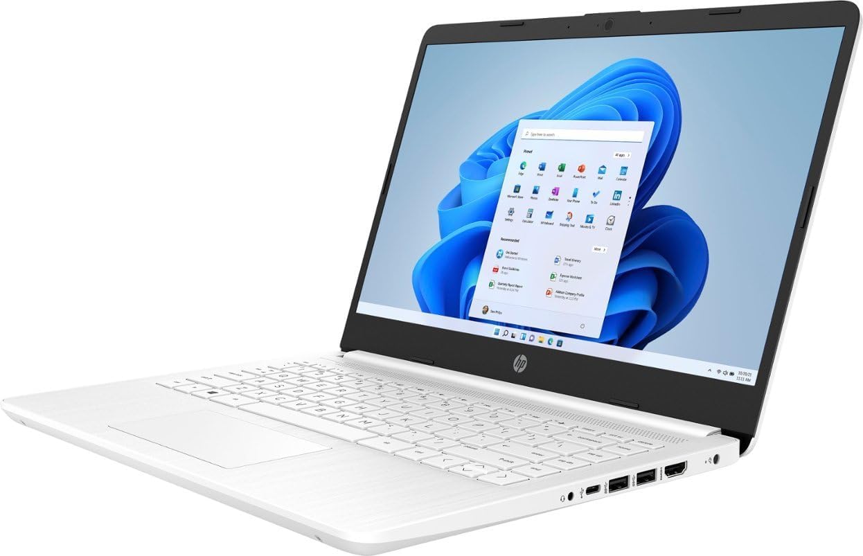 HP 14 Laptop, Intel Celeron N4020, 4 GB RAM, 64 GB Storage, 14-inch Micro-edge HD Display, Windows 11 Home, Thin & Portable, 4K Graphics, One Year of Microsoft 365 (14-dq0040nr, 2021, Snowflake White)