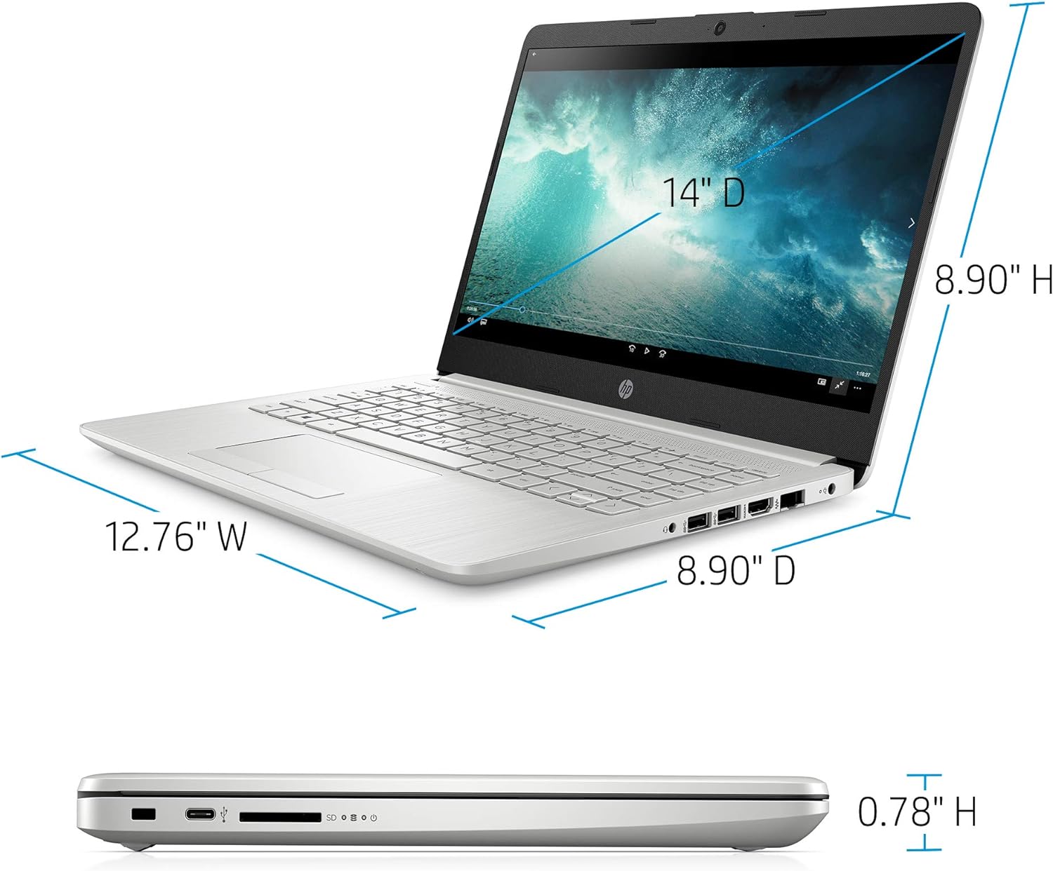 HP 14 Laptop, Intel Celeron N4020, 4 GB RAM, 64 GB Storage, 14-inch Micro-edge HD Display, Windows 11 Home, Thin & Portable, 4K Graphics, One Year of Microsoft 365 (14-dq0040nr, 2021, Snowflake White)