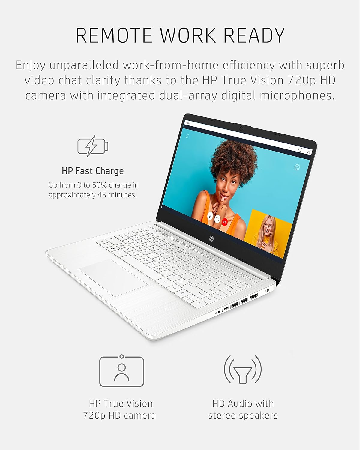 HP 14 Laptop, Intel Celeron N4020, 4 GB RAM, 64 GB Storage, 14-inch Micro-edge HD Display, Windows 11 Home, Thin & Portable, 4K Graphics, One Year of Microsoft 365 (14-dq0040nr, 2021, Snowflake White)