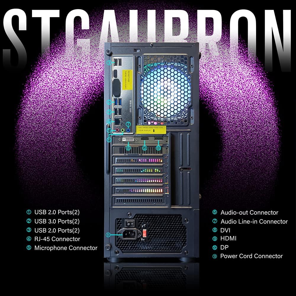 STGAubron Gaming Desktop PC Computer,Intel Core I7 3.4 GHz up to 3.9 GHz,Radeon RX 580 8G GDDR5,16G RAM,512G SSD,WiFi,Bluetooth 5.0,RGB Fanx6,RGB Keyboard&Mouse&Mouse Pad,RGB BT Sound Bar,W10H64