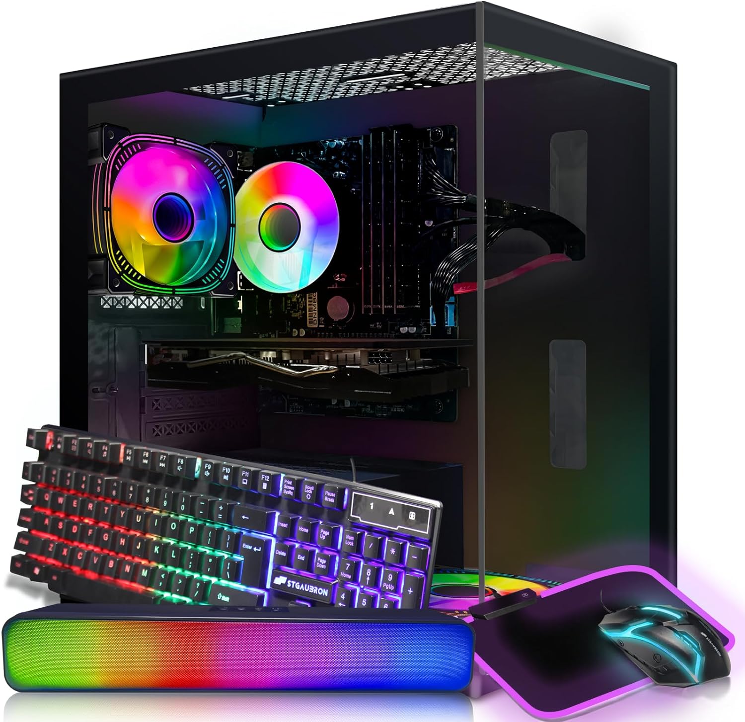 STGAubron Gaming Desktop PC Computer,Intel Core I7 3.4 GHz up to 3.9 GHz,Radeon RX 580 8G GDDR5,16G RAM,512G SSD,WiFi,Bluetooth 5.0,RGB Fanx6,RGB Keyboard&Mouse&Mouse Pad,RGB BT Sound Bar,W10H64