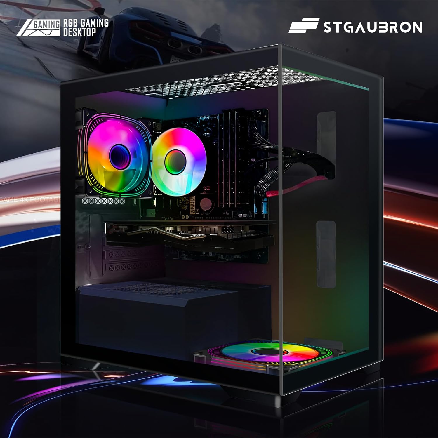 STGAubron Gaming Desktop PC Computer,Intel Core I7 3.4 GHz up to 3.9 GHz,Radeon RX 580 8G GDDR5,16G RAM,512G SSD,WiFi,Bluetooth 5.0,RGB Fanx6,RGB Keyboard&Mouse&Mouse Pad,RGB BT Sound Bar,W10H64