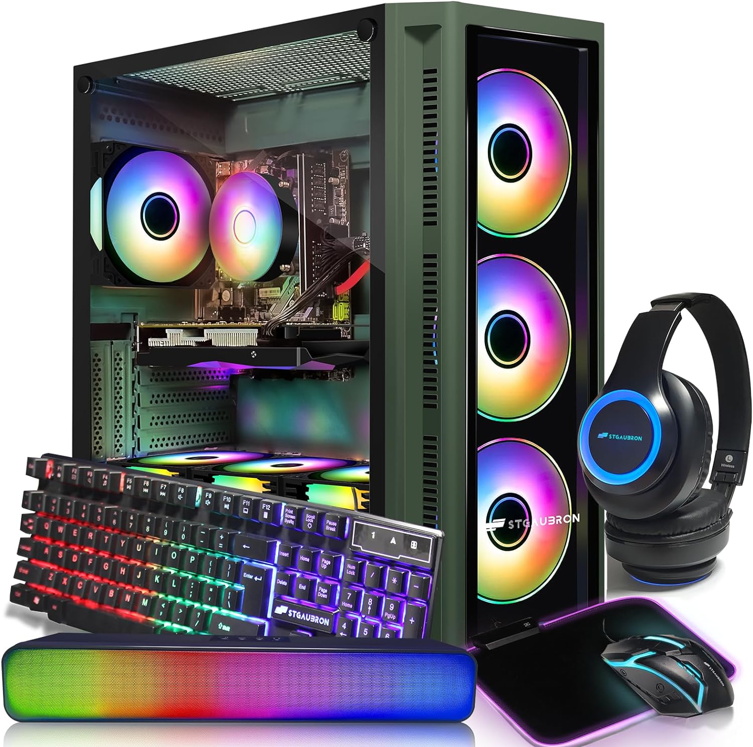 STGAubron Gaming Desktop PC Computer,Intel Core I7 3.4 GHz up to 3.9 GHz,Radeon RX 580 8G GDDR5,16G RAM,512G SSD,WiFi,Bluetooth 5.0,RGB Fanx6,RGB Keyboard&Mouse&Mouse Pad,RGB BT Sound Bar,W10H64