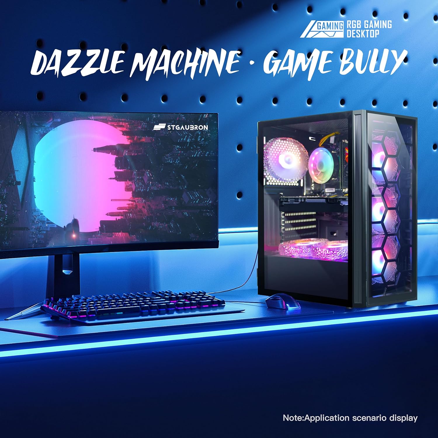 STGAubron Gaming Desktop PC Computer,Intel Core I7 3.4 GHz up to 3.9 GHz,Radeon RX 580 8G GDDR5,16G RAM,512G SSD,WiFi,Bluetooth 5.0,RGB Fanx6,RGB Keyboard&Mouse&Mouse Pad,RGB BT Sound Bar,W10H64