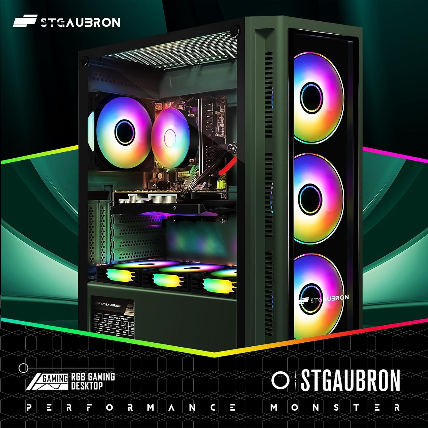 STGAubron Gaming Desktop PC Computer,Intel Core I7 3.4 GHz up to 3.9 GHz,Radeon RX 580 8G GDDR5,16G RAM,512G SSD,WiFi,Bluetooth 5.0,RGB Fanx6,RGB Keyboard&Mouse&Mouse Pad,RGB BT Sound Bar,W10H64