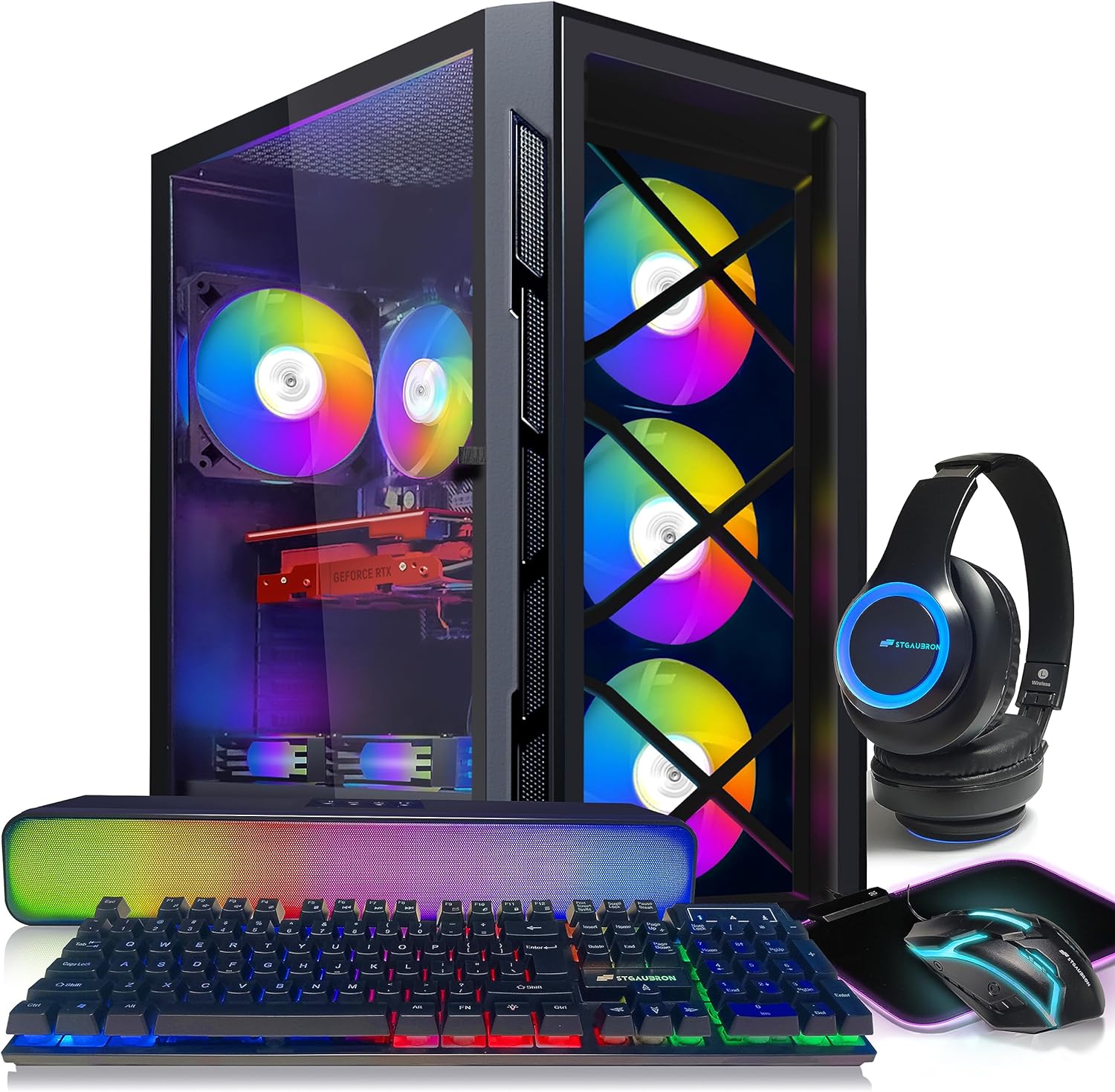 STGAubron Gaming Desktop PC Computer,Intel Core I7 3.4 GHz up to 3.9 GHz,Radeon RX 580 8G GDDR5,16G RAM,512G SSD,WiFi,Bluetooth 5.0,RGB Fanx6,RGB Keyboard&Mouse&Mouse Pad,RGB BT Sound Bar,W10H64